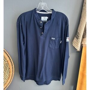 Tyndale FR Mens L Henley 10 CAL / CAT 2 Flame Resistant Navy Blue Long Sleeve